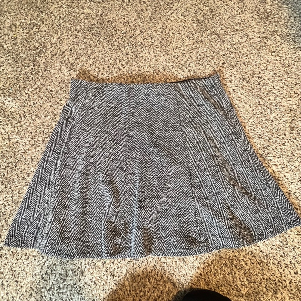 Loft Outlet Womens XL Black White Herringbone Mini Skirt A-Line Knit 24114172